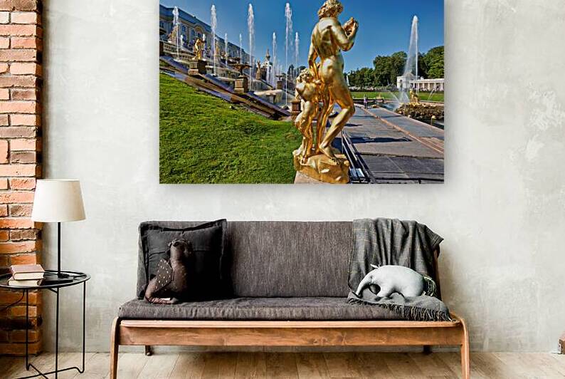 Golden statues at Peterhof Palace in St. Petersburg Russia by Marco Brivio