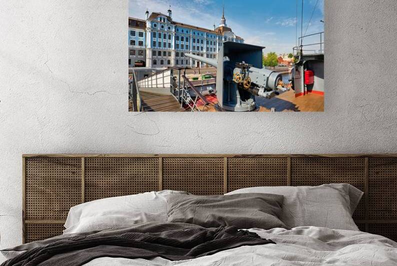 Cruiser Aurora in St. Petersburg with city background by Marco Brivio