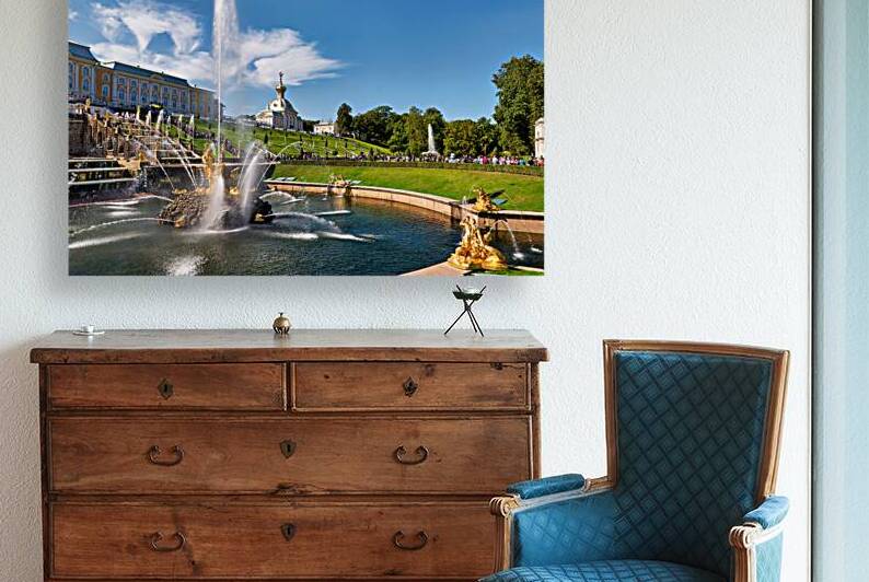 Visitors admire the fountains at Peterhof Palace by Marco Brivio