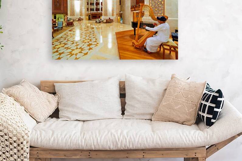 Muscat Oman Al Bustan hotel lobby with musician playing harp by Marco Brivio