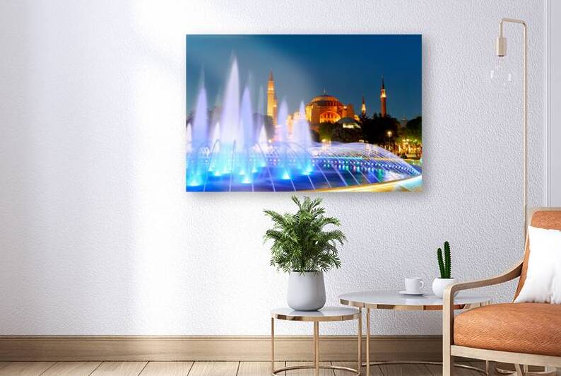 Hagia Sophia Grand Mosque at night with a fountain display by Marco Brivio