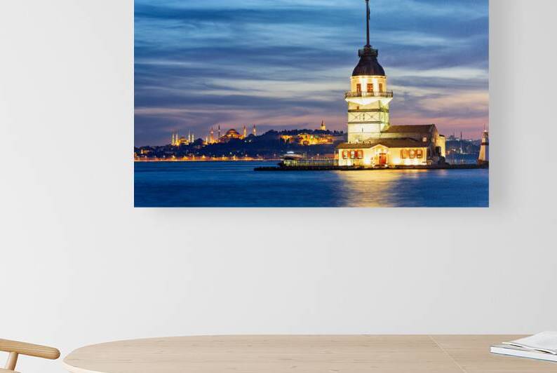 Sunset view of Maidens Tower on the Bosphorus in Istanbul by Marco Brivio