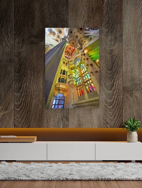 View of colorful windows inside Basílica de la Sagrada Família by Marco Brivio