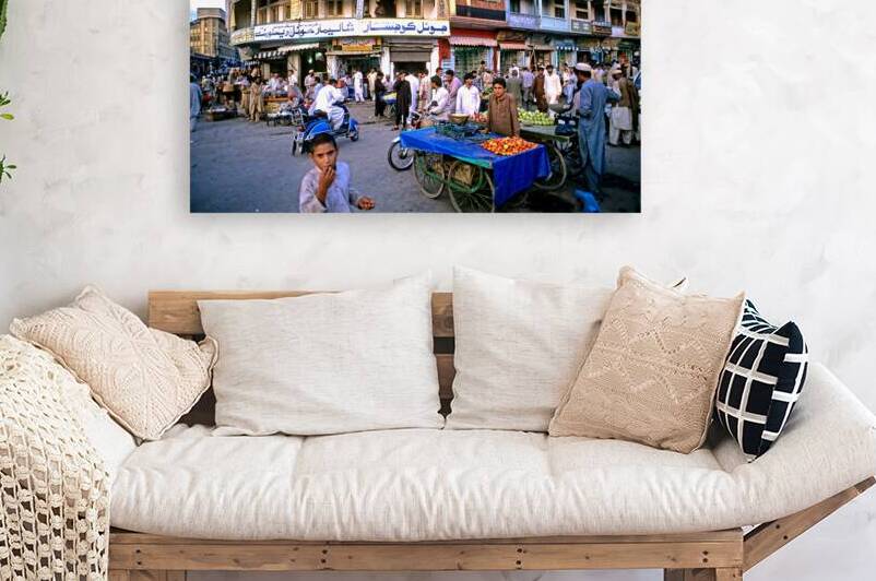Busy market scene in Peshawar Pakistan during the day by Marco Brivio