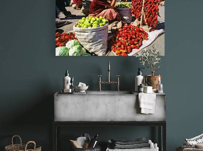 Market scene in Khiva with local produce and vendors by Marco Brivio