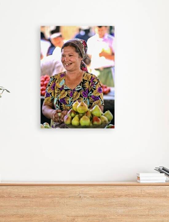 Market scene in Khiva Uzbekistan with vendor and fruits by Marco Brivio