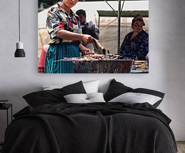 Street food vendors serve meat skewers in Samarkand Uzbekistan by Marco Brivio