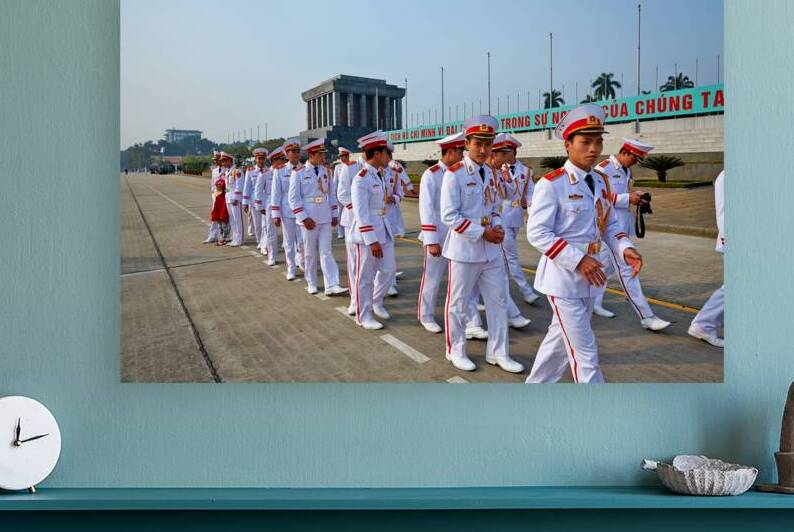 Military parade in Hanoi with soldiers in white uniforms by Marco Brivio