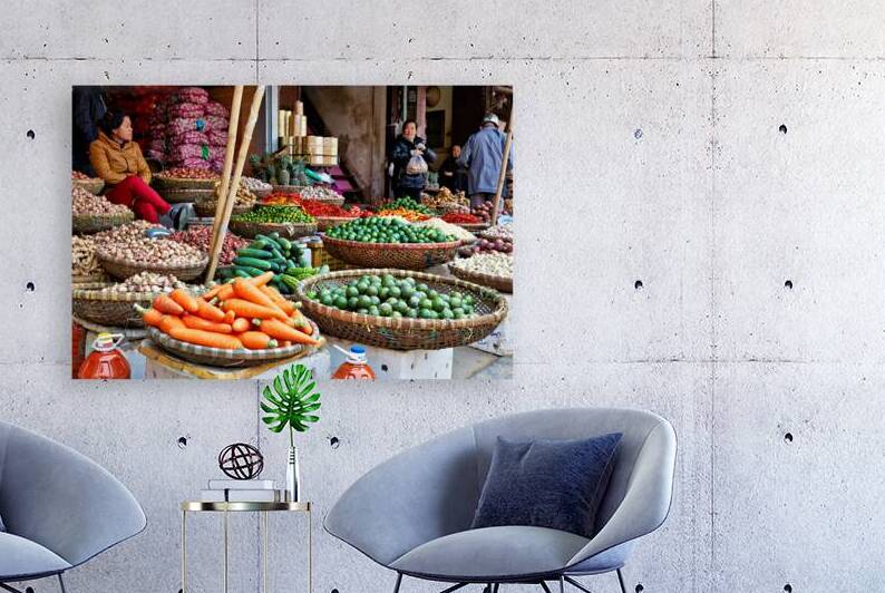 Market scene in Hanoi with fresh vegetables and people by Marco Brivio