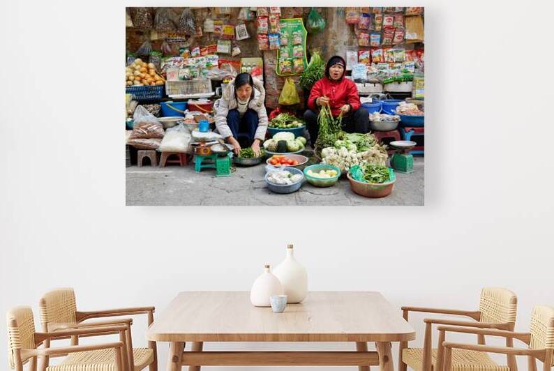 Women selling fresh vegetables in Hanoi market by Marco Brivio