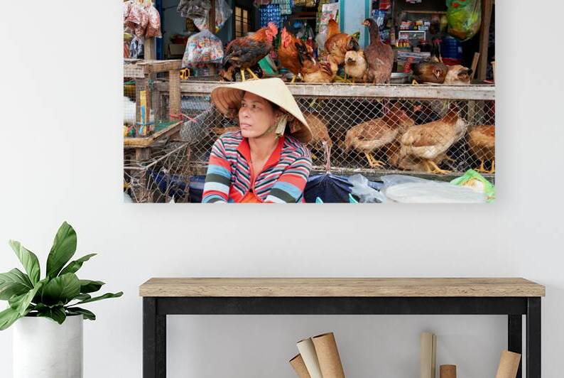 Market scene in Phu Quoc with vendor and chickens by Marco Brivio