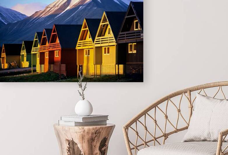 Colorful houses in Longyearbyen Svalbard at sunset by Marco Brivio