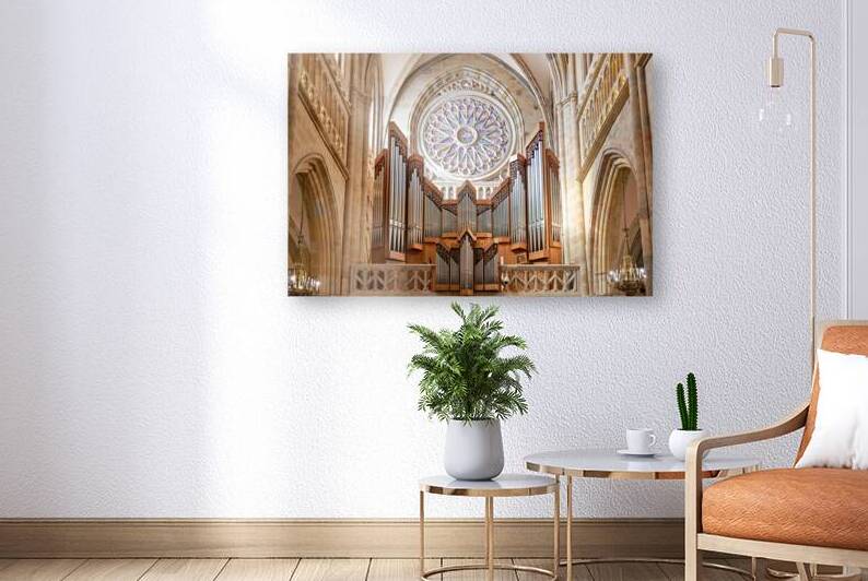 Organ and stained glass in Bilbao Cathedral interior by Marco Brivio