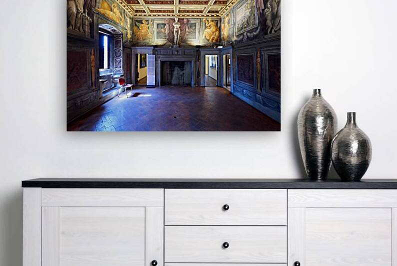 Vasari Home Museum interior view with detailed wall art by Marco Brivio