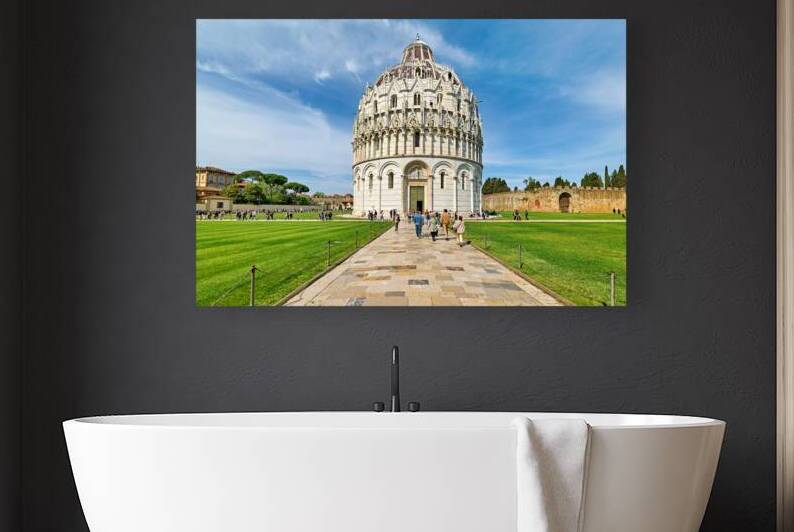 Visitors walk in Piazza dei Miracoli near the Baptistery in Pisa by Marco Brivio