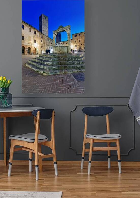 Sunset view of Piazza della Cisterna in San Gimignano Tuscany by Marco Brivio