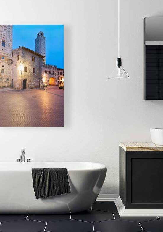 Sunset view of Piazza del Duomo in San Gimignano Tuscany by Marco Brivio