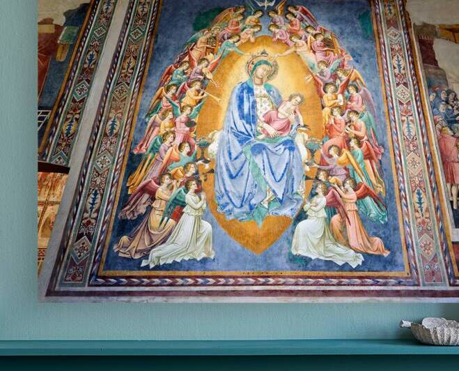 Fresco of madonna with child in san lorenzo church italy by Marco Brivio