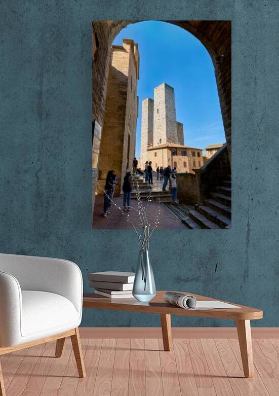 Visitors enjoy Piazza del Duomo in San Gimignano Italy by Marco Brivio
