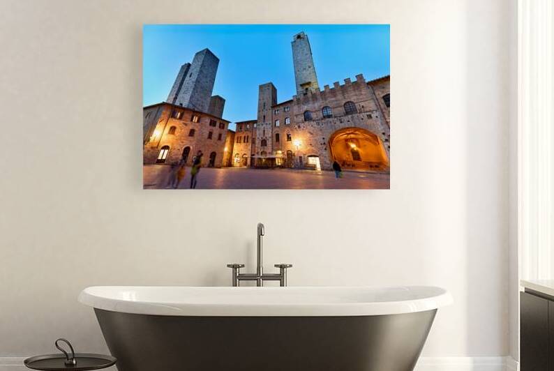 Sunset view of Piazza del Duomo in San Gimignano Italy by Marco Brivio