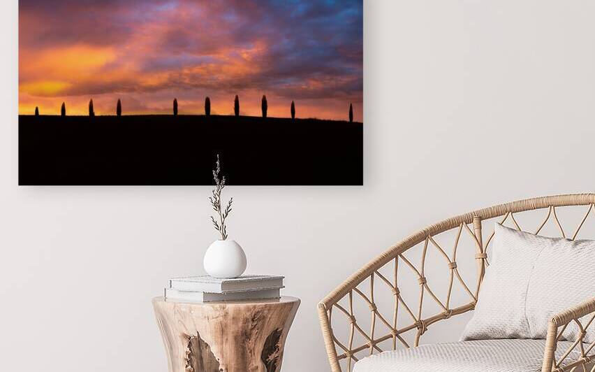 Sunset view over cypresses in Val dOrcia Tuscany Italy by Marco Brivio