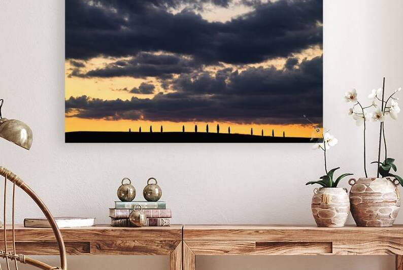 Sunset over cypress trees in Val dOrcia Italy by Marco Brivio