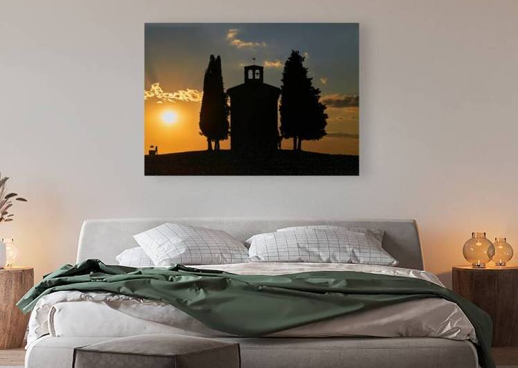 Sunset at Chapel Vitaleta in San Quirico dOrcia Tuscany by Marco Brivio