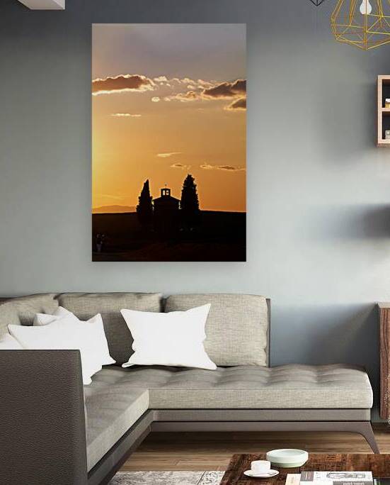 Walking toward Chapel Vitaleta at sunset in Tuscany by Marco Brivio