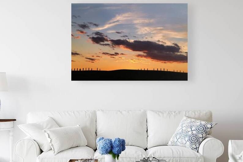 Sunset view with cypresses in Val dOrcia Tuscany Italy by Marco Brivio