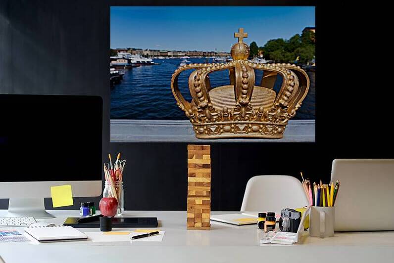 Skeppsholmsbron with golden crown in Stockholm on a clear day by Marco Brivio