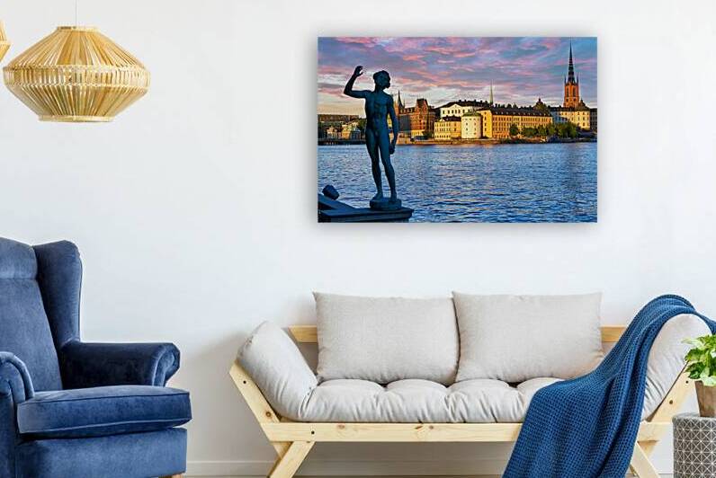 View of Riddarholm Church and Old Town at sunset in Stockholm by Marco Brivio