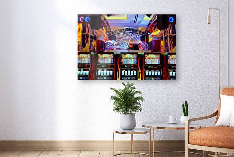 Slot machines and motorcycle display at Venetian Hotel Casino by Marco Brivio