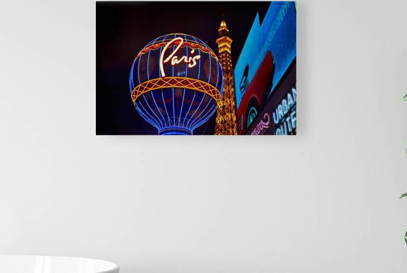 Las Vegas Strip at night with Paris balloon and Eiffel Tower by Marco Brivio