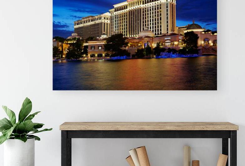 View of Bellagio Hotel and Casino at night in Las Vegas by Marco Brivio