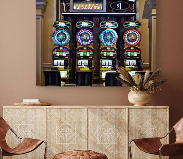 Evening slot machines at Bellagio Casino Vegas by Marco Brivio