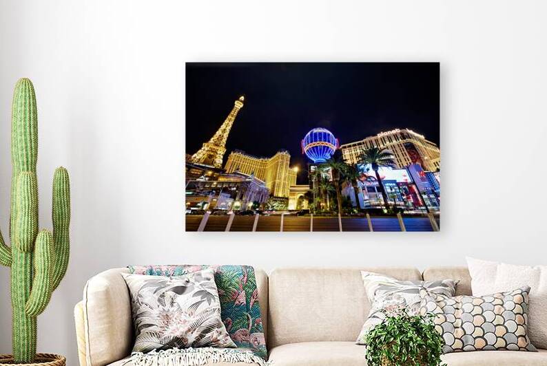 Las Vegas Strip at night with lights and landmarks by Marco Brivio
