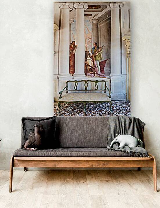 Fresco of men with instruments in Villa Valmarana ai Nani Italy by Marco Brivio