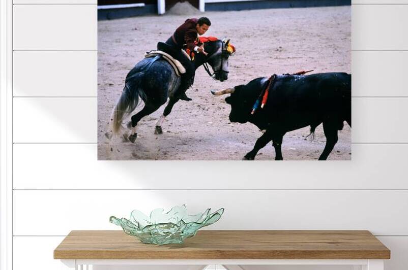 Bullfight takes place in Madrid Spain with horse and bull by Marco Brivio