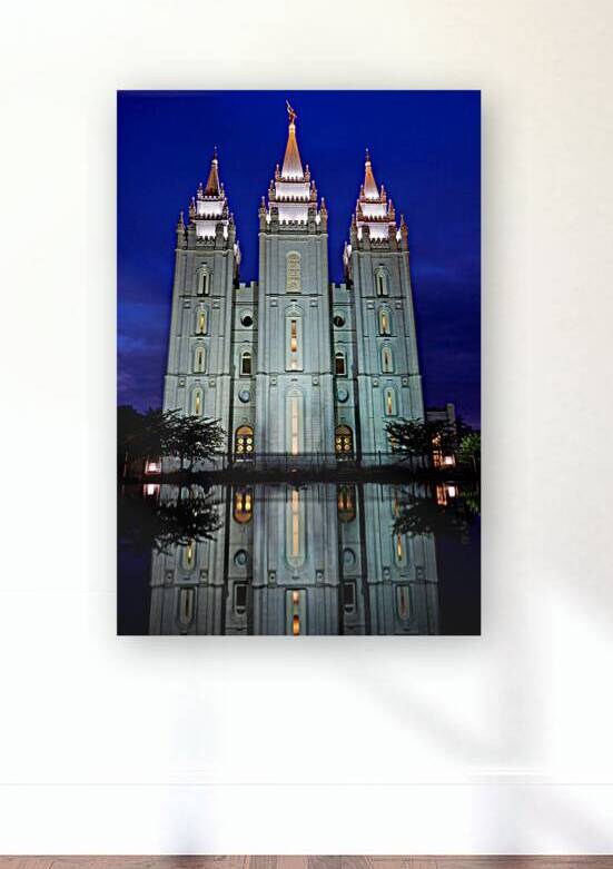 Mormon Temple stands in Salt Lake City at night by Marco Brivio
