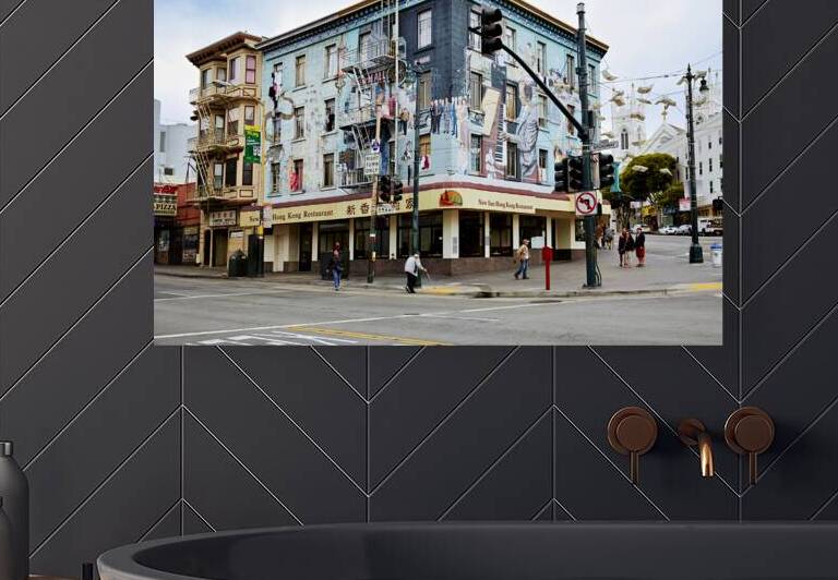 Chinatown streets in San Francisco showing murals by Marco Brivio