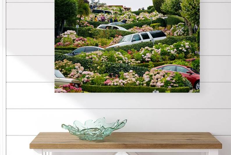 Flowers and cars on Lombard Street in San Francisco by Marco Brivio
