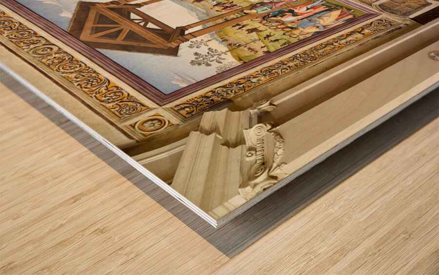 Città della Pieve Umbria Italy. Santa Maria dei Bianchi church. Adoration of the Magi fresco by Perugino Wood print