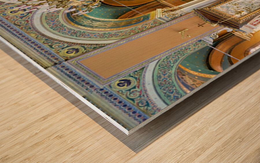 Visitors inside Mitropolis Cathedral in Athens Greece during the Wood print