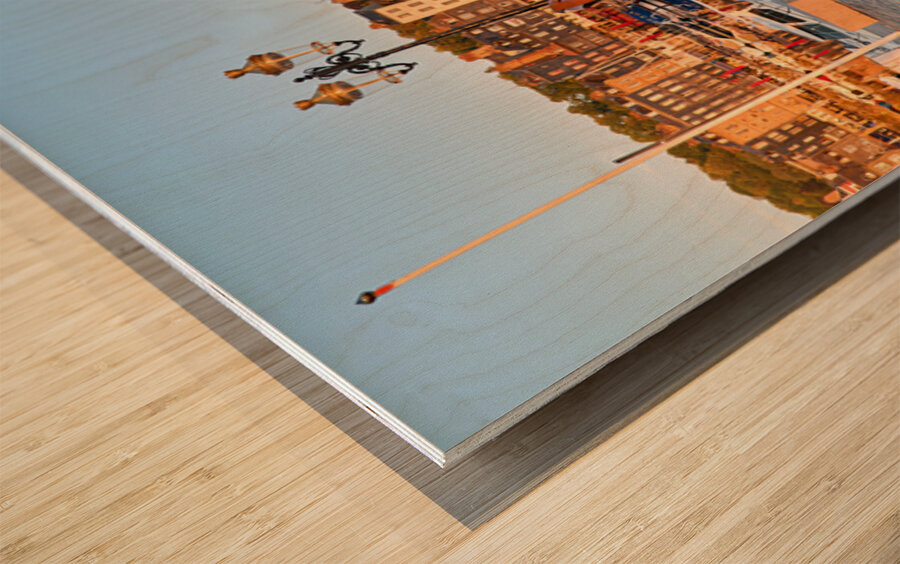 Sunrise at the harbour in Honfleur Normandy France Wood print