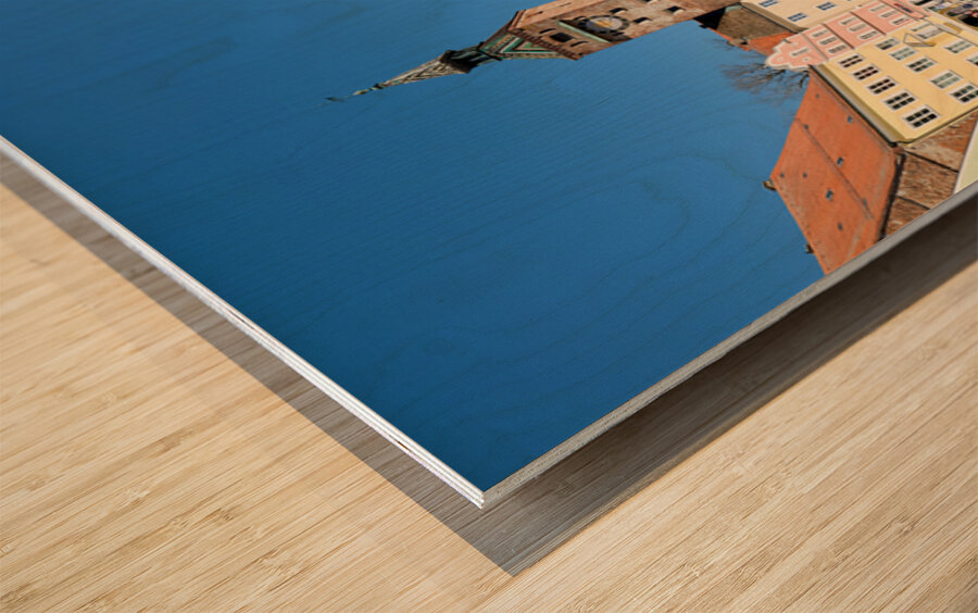 Visitors enjoy Hauptplatz square in Landsberg am Lech Bavaria Wood print