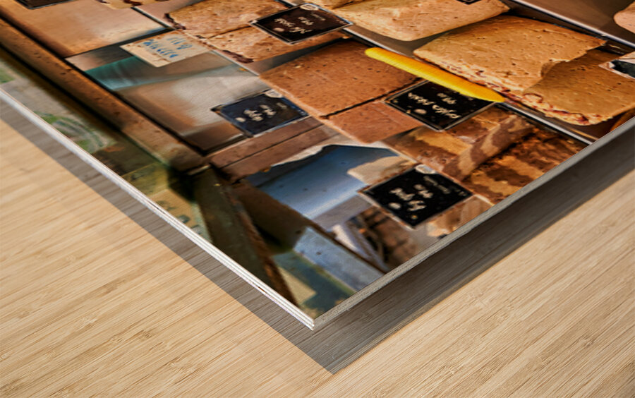 Cheese display at Mahane Yehuda Market in Jerusalem Wood print