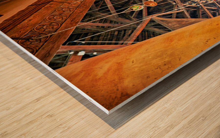 Visitors gather inside the church of the nativity in Bethlehem Wood print