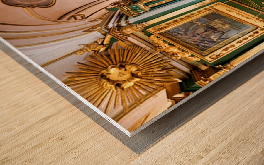 Visitors walk through the grand interior of St Wood print