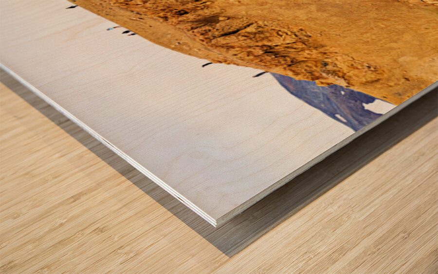 Visitors exploring the Krafla caldera in Iceland Wood print