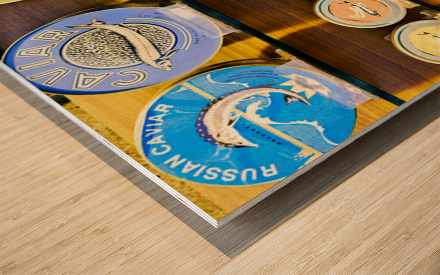 Caviar display in Grand Bazaar market in Istanbul Turkey Wood print
